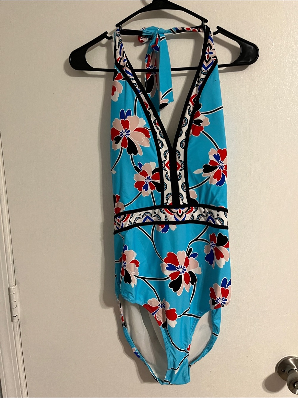Sonsie Turquoise Floral Halter One-Piece Swimsuit
